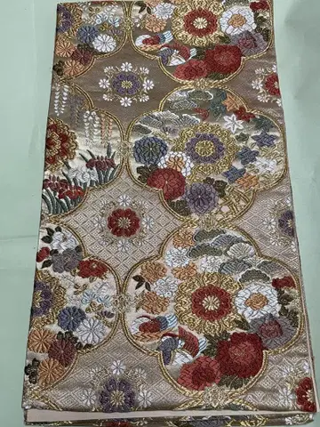 꽃무늬 자수 후쿠로 오비 베이지 계열