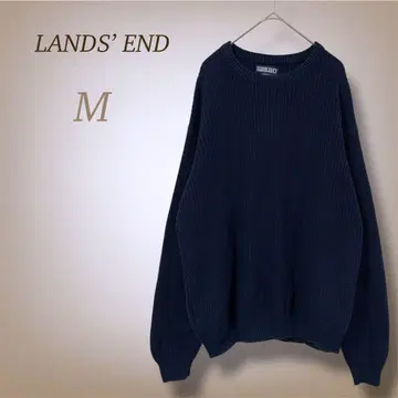 랜즈 엔드 코튼 니트 90s USA제 크루넥 베이직 M