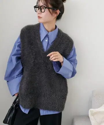 디스코트 V넥 퍼 베스트 차콜 그레이