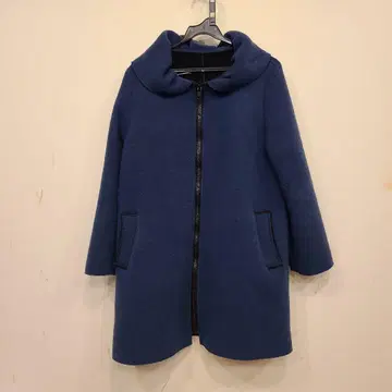파랑 라운드 칼라 롱 코트