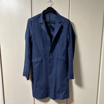 NO ID 네이비 체스터 코트 1개 버튼 얇은 소재