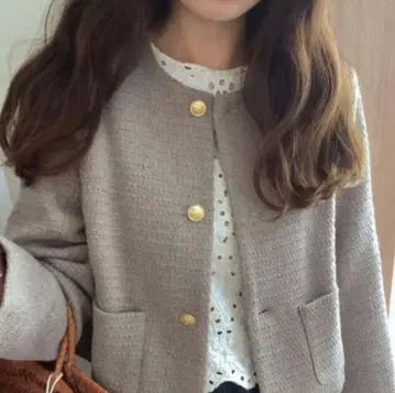 LAUIR 골드 버튼 트위드 자켓 모카 M