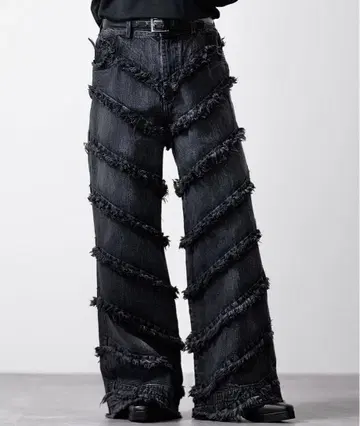 [ CLEL ] 하드 프린지 데님 팬츠