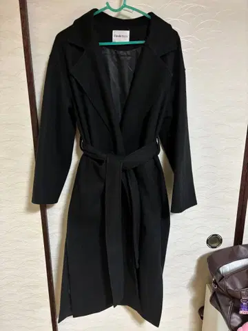 블랙 롱 코트 벨트 포함