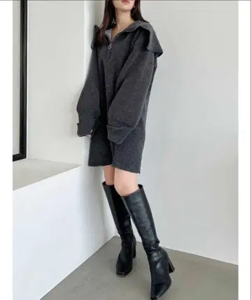 dazzlin 오버 칼라 몰 니트 미니 원피스