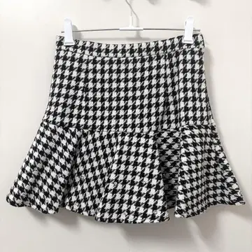 evelyn 밑단 비쥬 플레어 sk 스커트 미니 스커트 하운드투스 체크