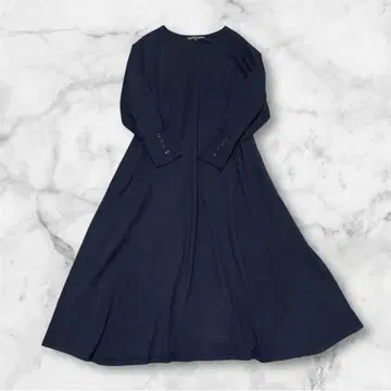 23구 비스코스 스트레치 플레어 롱 니트 원피스 다크 네이비