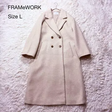 프레임워크 화이트 캐시미어 울 더블 브레스트 코트 L