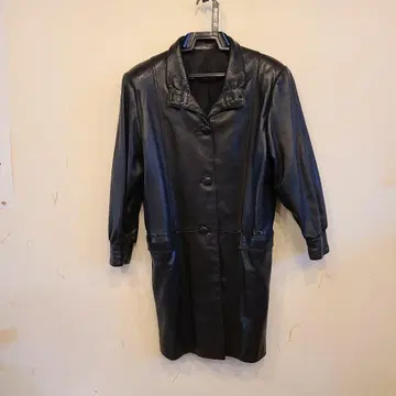 Rascal Fur 블랙 가죽 롱 자켓