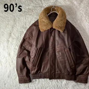 컨디션 최상 90s 가죽 플라이트 자켓 소가죽 리얼 무스탕 보아 옷깃 M