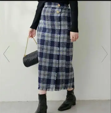 natural couture 랩 스타일 프린지 체크 타이트 스커트