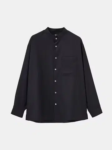 PLST 레이온 블렌드 밴드 카라 셔츠 블랙 L 새상품급