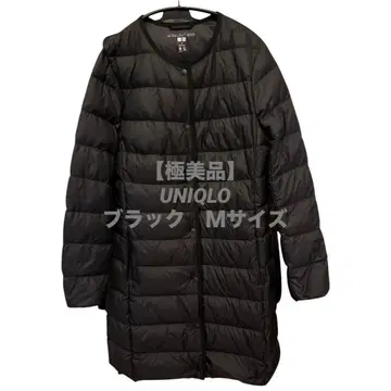 유니클로 노카라 울트라 라이트 컴팩트 롱 다운 코트 M 블랙