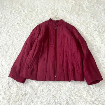 OPART 스탠드 카라 점퍼 블루종 실크 100% M 버건디