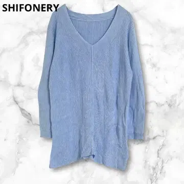 라이트 블루 V넥 긴팔 니트 얇은 소재 스웨터 M 코튼 혼방 심플 무지