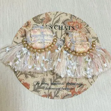 Les chats 레샤 수량 한정 트위드 프린지 펄 귀찌