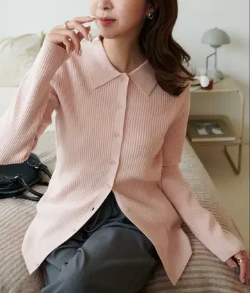 쫄깃쫄깃 리브 카라 부착 앞 버튼 풀오버