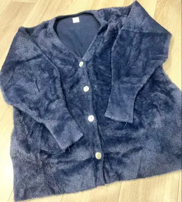 아파트 바이 로리즈 [ e/m ] 웜 니트 샤기 가디건 네이비