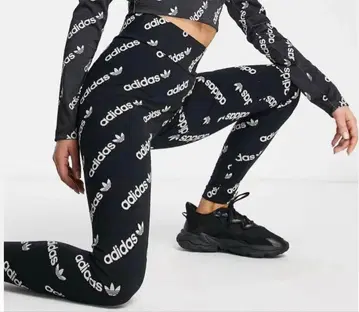 adidas 블랙 로고 프린트 레깅스 2XS