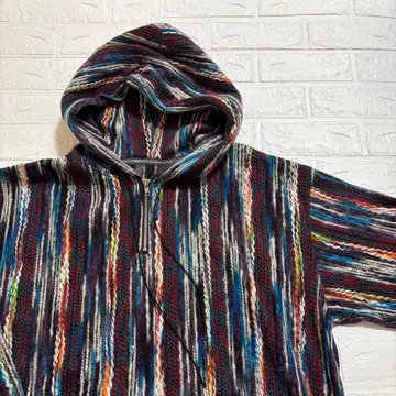 AIVER 니트 스트라이프 하프 지퍼 후드티