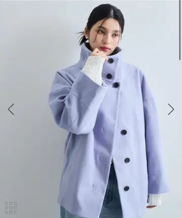 VIS 스텐&스탠드 칼라 저지 멜톤 미들 기장 코트 라이트 블루