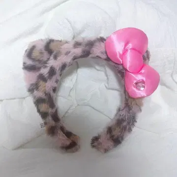 USJ 레오파드 무늬 머리띠 핑크 리본