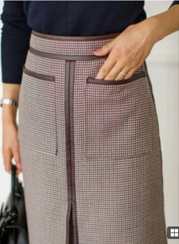 bluelea 가죽 파이핑 체크 스커트