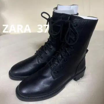 ZARA 레이스업 부츠 37 24.0 블랙 검정 천연 가죽 새상품