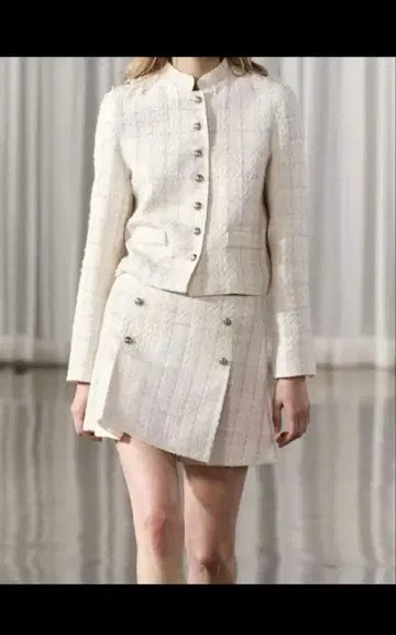 ZARA 새상품 셋업 스커트 플리츠 노카라 자켓 화이트