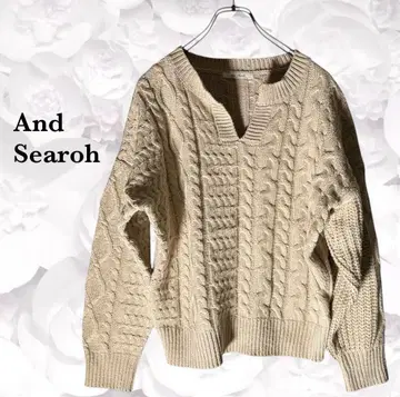 [앤드서치] 니트 스웨터 [M] 베이지 케이블 짜임 루즈핏 V넥