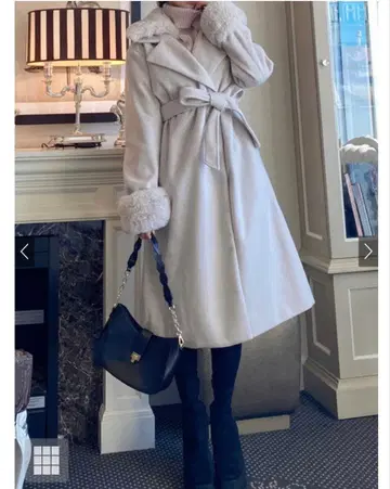 리본 벨트 포함 퍼 가운 코트[ze688]