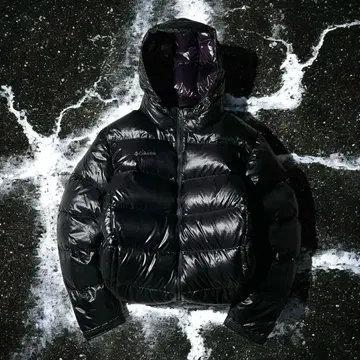 두툼한 컬럼비아 알파인 다운 후드티 광택 블랙 다운 자켓 짧은 기장