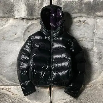 두툼한 컬럼비아 알파인 다운 후드티 광택 블랙 다운 자켓 짧은 기장