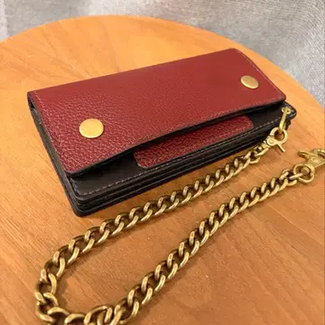 트래커 지갑 주름 가죽 레드 블랙