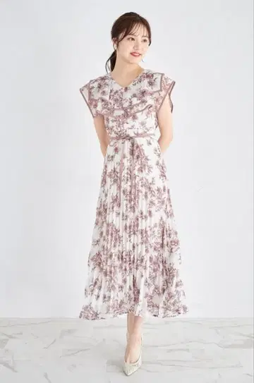 tocco closet 허리 리본 포함 플라워 플리츠 원피스