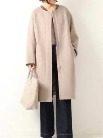 Spick & Span 비버 ZIP 코트 롱 코트 노카라 코트