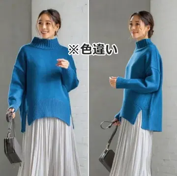 STYLE DELI 스탠드넥 니트탑 퍼플 긴팔 울