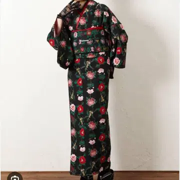 후리후 기모노(코몬) 화원 동일 오비 세트