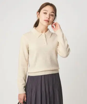 카라 부착 모조 진주 풀오버 니트 워셔블