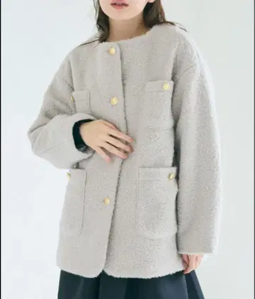 [ L 사이즈 ] coca 푸들 금장 버튼 노카라 코트