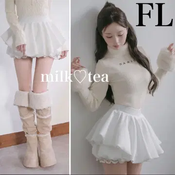 택 포함 새상품 다리치 화이트 FL 볼륨 벌룬 미니 스커트