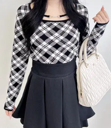 INGNI 펄 비트 체크 니트 블랙