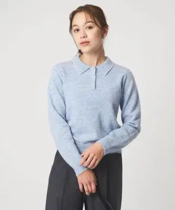 카라 부착 모조 진주 풀오버 니트 워셔블 라이트 블루