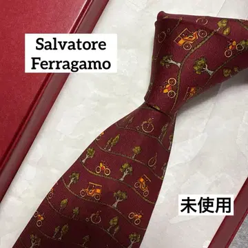 미사용 살바토레 페라가모 넥타이 진한 빨간색 보르도 나무