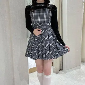 evelyn 체크 플리츠 OP 그레이 GY