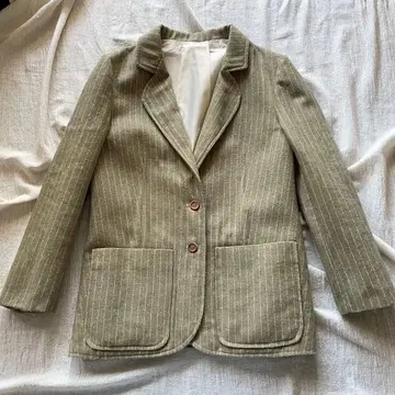 빈티지 자켓 울 스트라이프 우드버튼