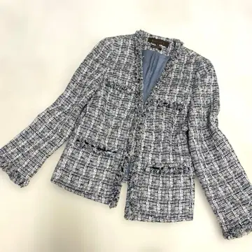 볼지 노카라 자켓 트위드 실크 혼방