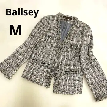 볼지 노카라 자켓 트위드 실크 혼방