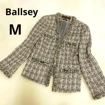 볼지 노카라 자켓 트위드 실크 혼방