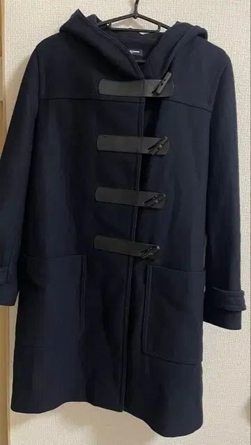 JIL SANDER NAVY 울 더플 코트 후드 부착 네이비 32